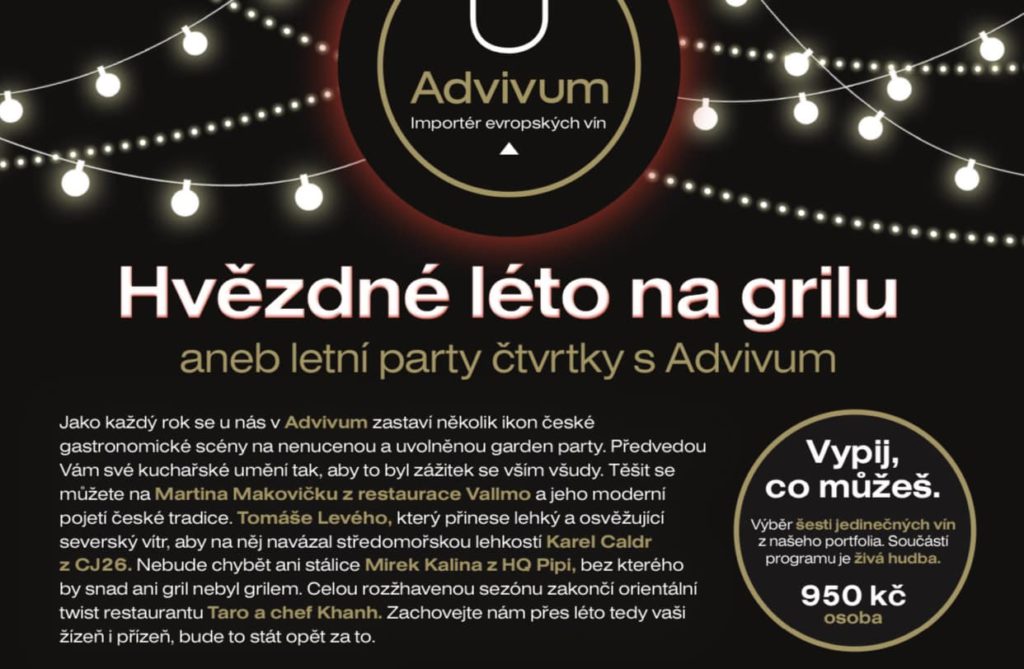 Slovanský dům: Hvězdné léto na grilu aneb letní party čtvrtky s Advivum Wine Bar & Glass Shop 